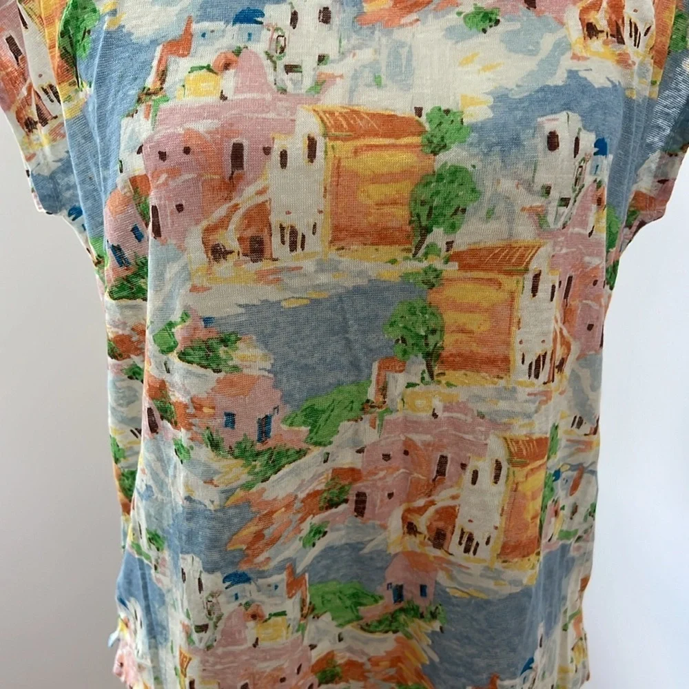 Cynthia Rowley - Greece Greek Islands Print 100% Linen Shirt - Size M - Picture 2 of 5